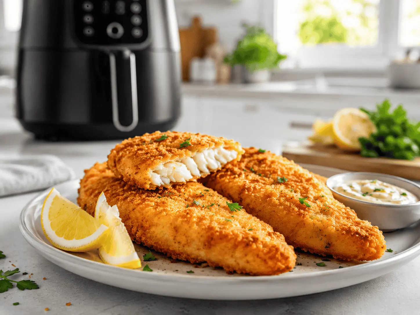 Poisson pané Air Fryer croustillant avec citron