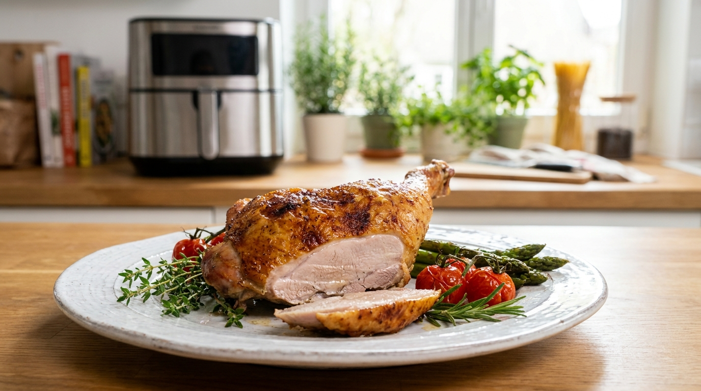 Cuisse de dinde airfryer croustillante avec peau dorée et appétissante