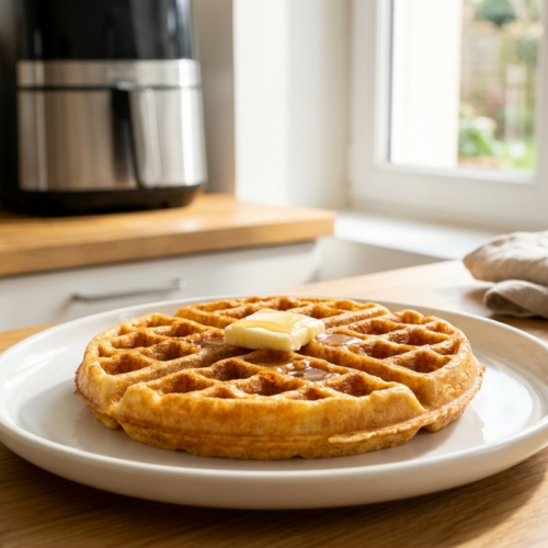 Gaufre air fryer croustillante dorée prête à être dégustée