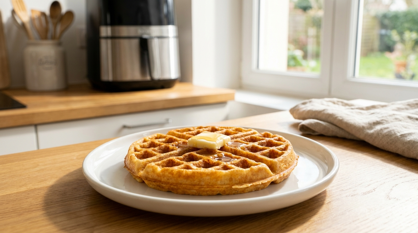Gaufre air fryer croustillante dorée prête à être dégustée