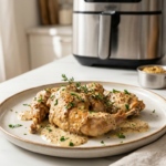 Lapin à la moutarde air fryer doré et croustillant prêt à déguster