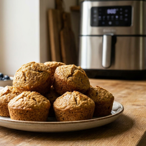 Photo de muffins moelleux air fryer frais et dorés, illustrant muffin air fryer appétissant
