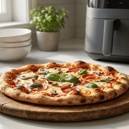 pizza surgelée air fryer avec pâte croustillante et fromage fondant