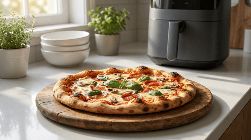 pizza surgelée air fryer avec pâte croustillante et fromage fondant