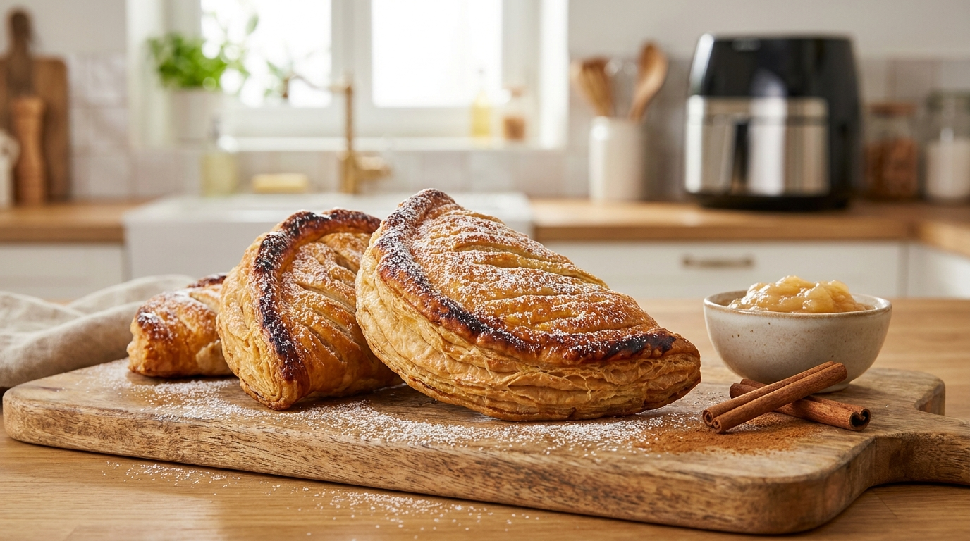 Chausson aux pommes air fryer croustillant et doré, prêt à être dégusté