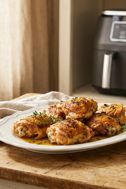 Photo de hauts de cuisse de poulet airfryer croustillants et dorés