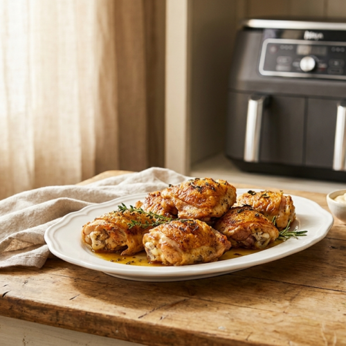 Photo de hauts de cuisse de poulet airfryer croustillants et dorés