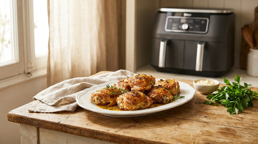 Photo de hauts de cuisse de poulet airfryer croustillants et dorés
