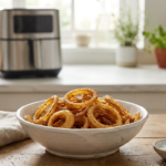 Oignons frit air fryer croustillants dorés dans un panier