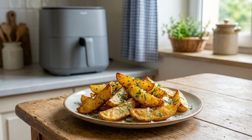 Pommes de terre sautées airfryer croustillantes et dorées dans un panier d'AirFryer