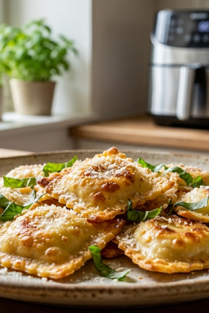 Raviolis à l'air fryer croustillants dorés et appétissants