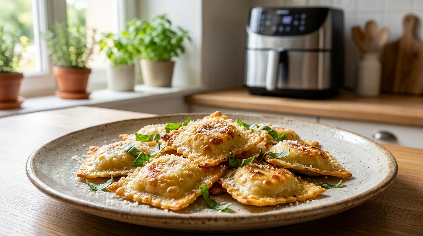 Raviolis à l'air fryer croustillants dorés et appétissants