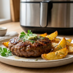 Steak haché au airfryer croustillant et doré prêt à être dégusté