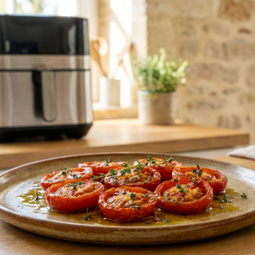 Tomates confites air fryer avec une texture fondante et légèrement caramélisée