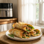 Wrap au Air Fryer croustillant, doré et appétissant avec garniture visible